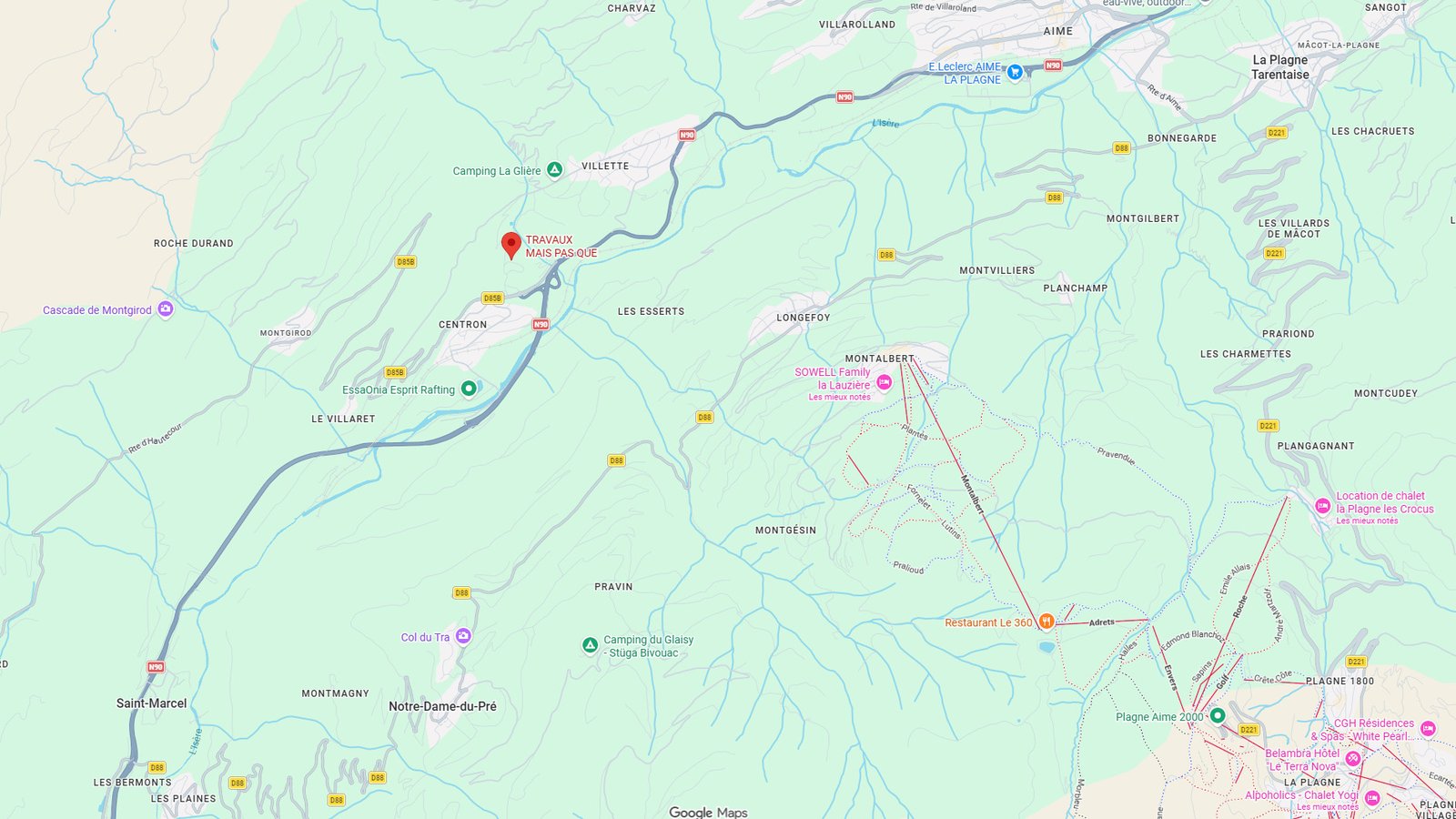 Plan d'accès à Travaux Mais Pas Que, 440 ZA de Plan Cruet, Centron, 73210 Aime-la-Plagne